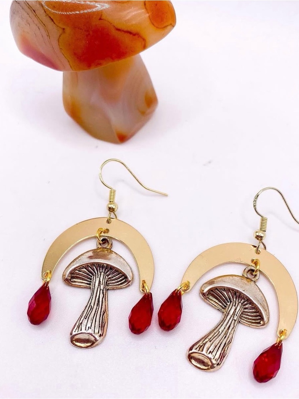 handmade red mushroom earrings